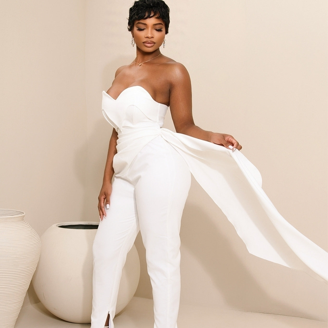 Mara White Strapless Jumpsuit Clothing Ellaé Lisqué