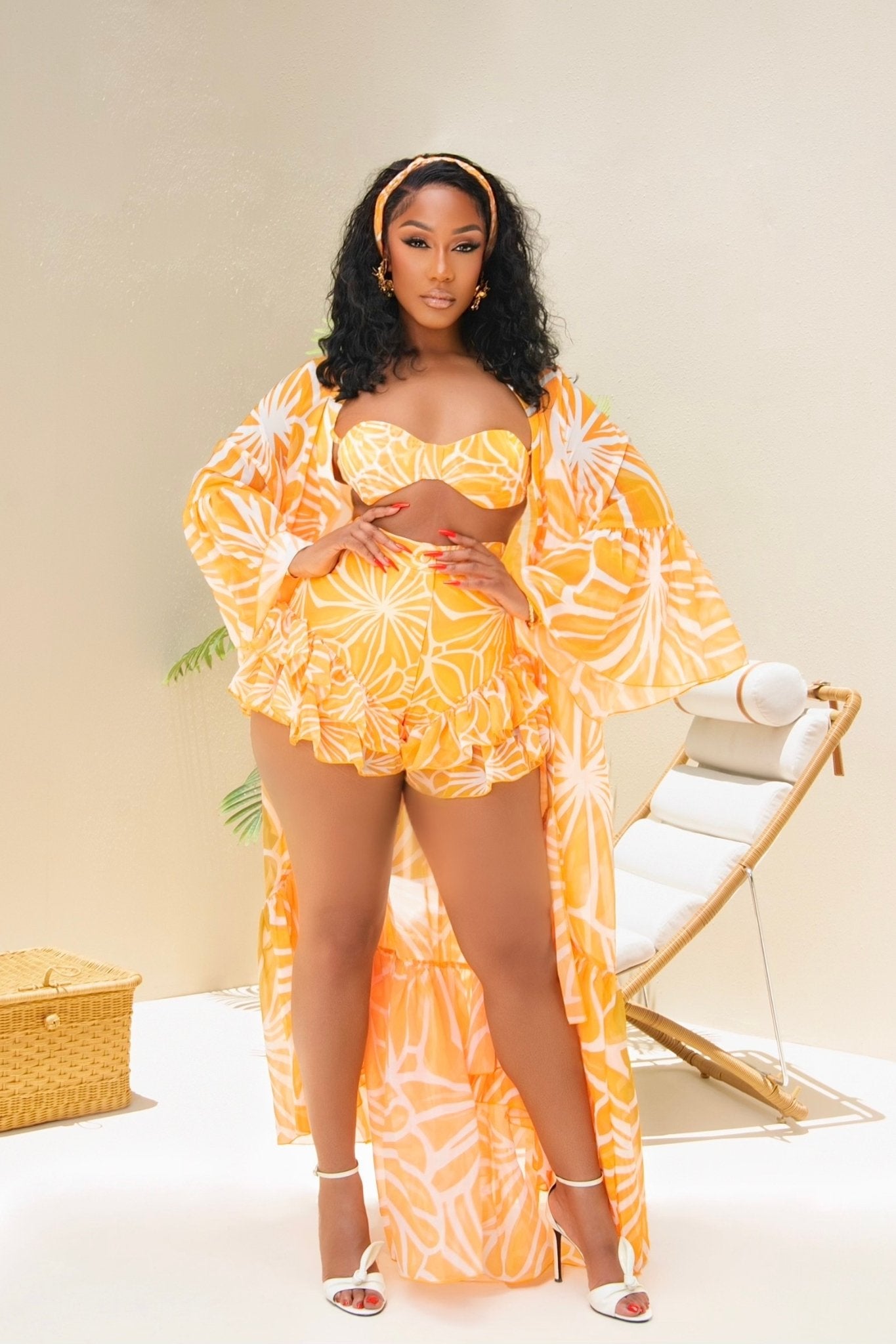 Seraphina Yellow 3-Piece Ruffle Shorts Set Clothing Ellaé Lisqué