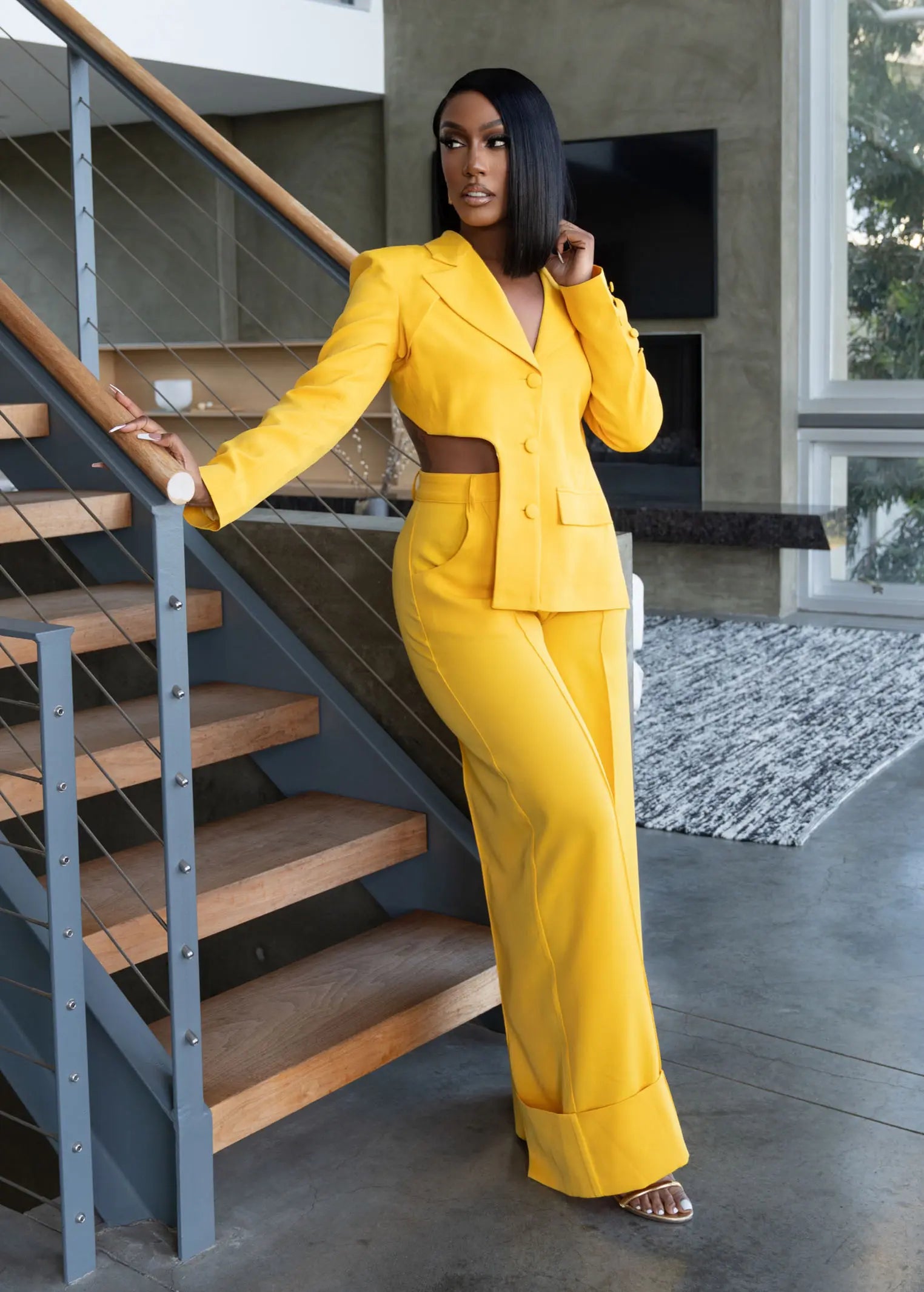Take Charge Yellow Open Back Suit Clothing Ellaé Lisqué
