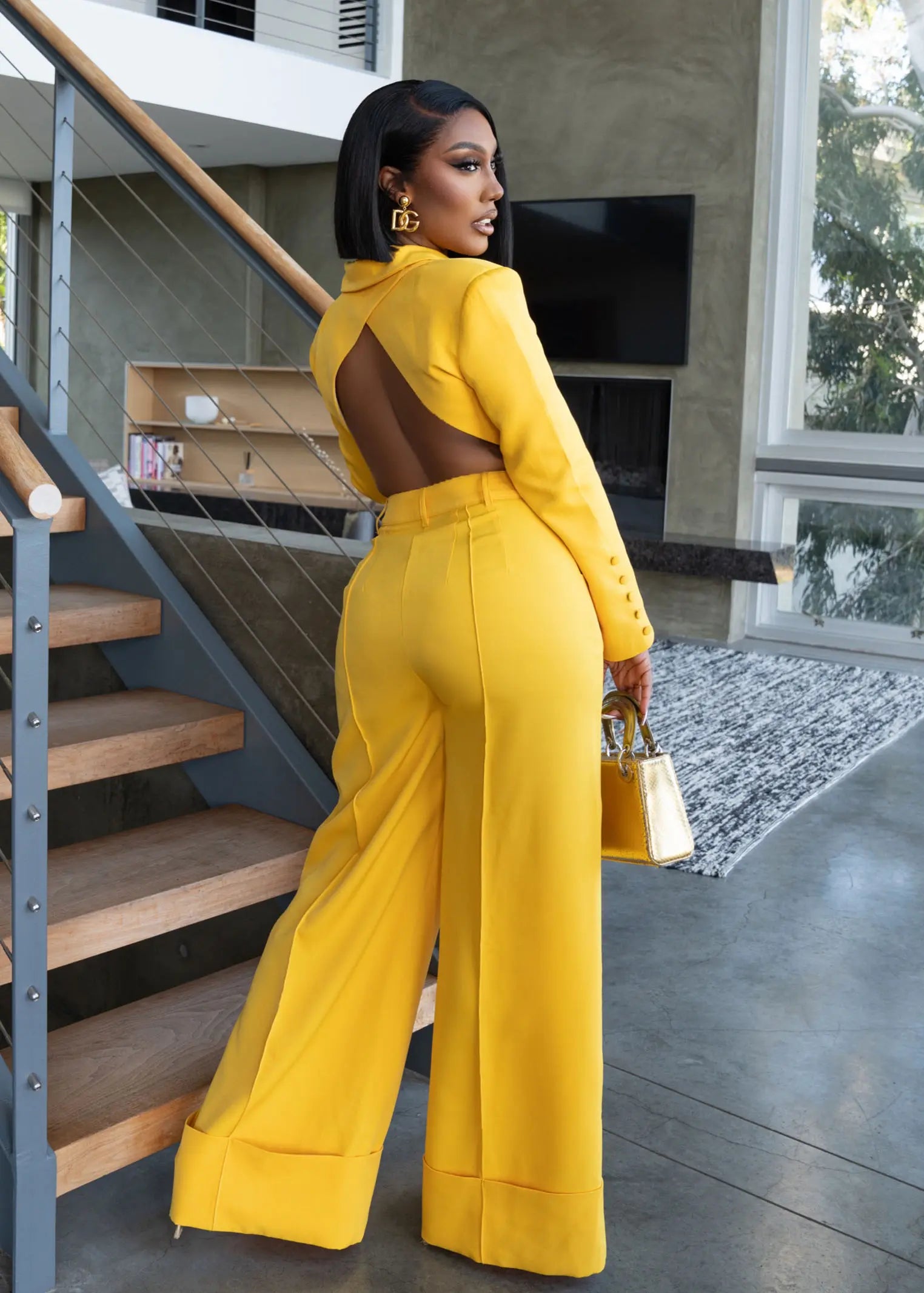 Take Charge Yellow Open Back Suit Clothing Ellaé Lisqué