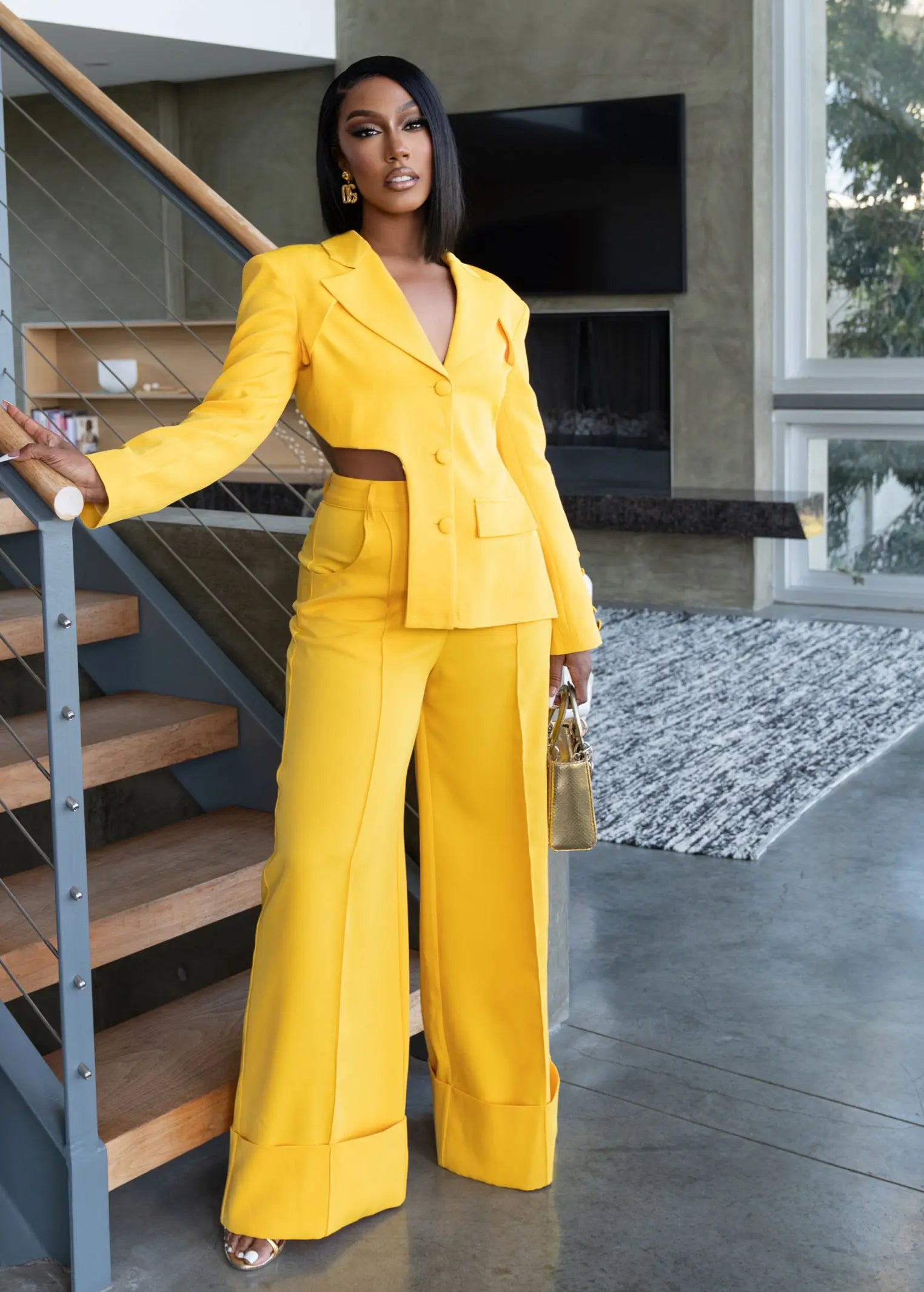 Take Charge Yellow Open Back Suit Clothing Ellaé Lisqué