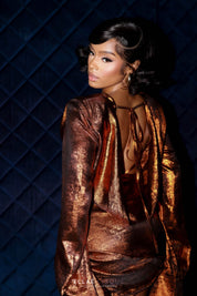 Zaria Bronze Metallic Long Sleeve Mini Dress