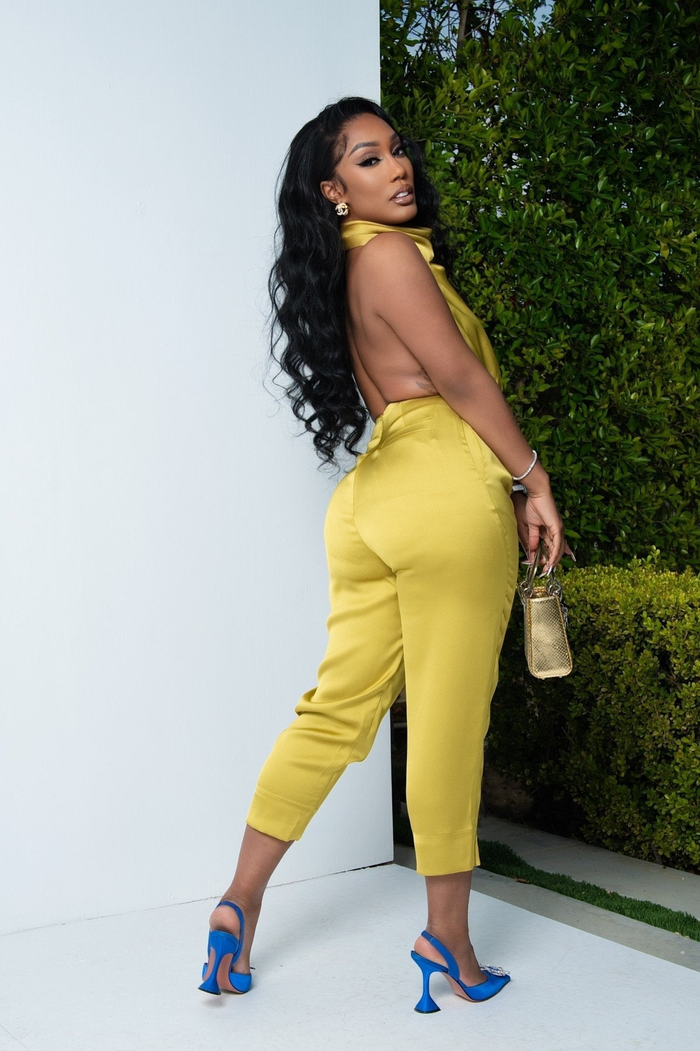 Amara Chartreuse Backless Jumpsuit Ellaé Lisqué