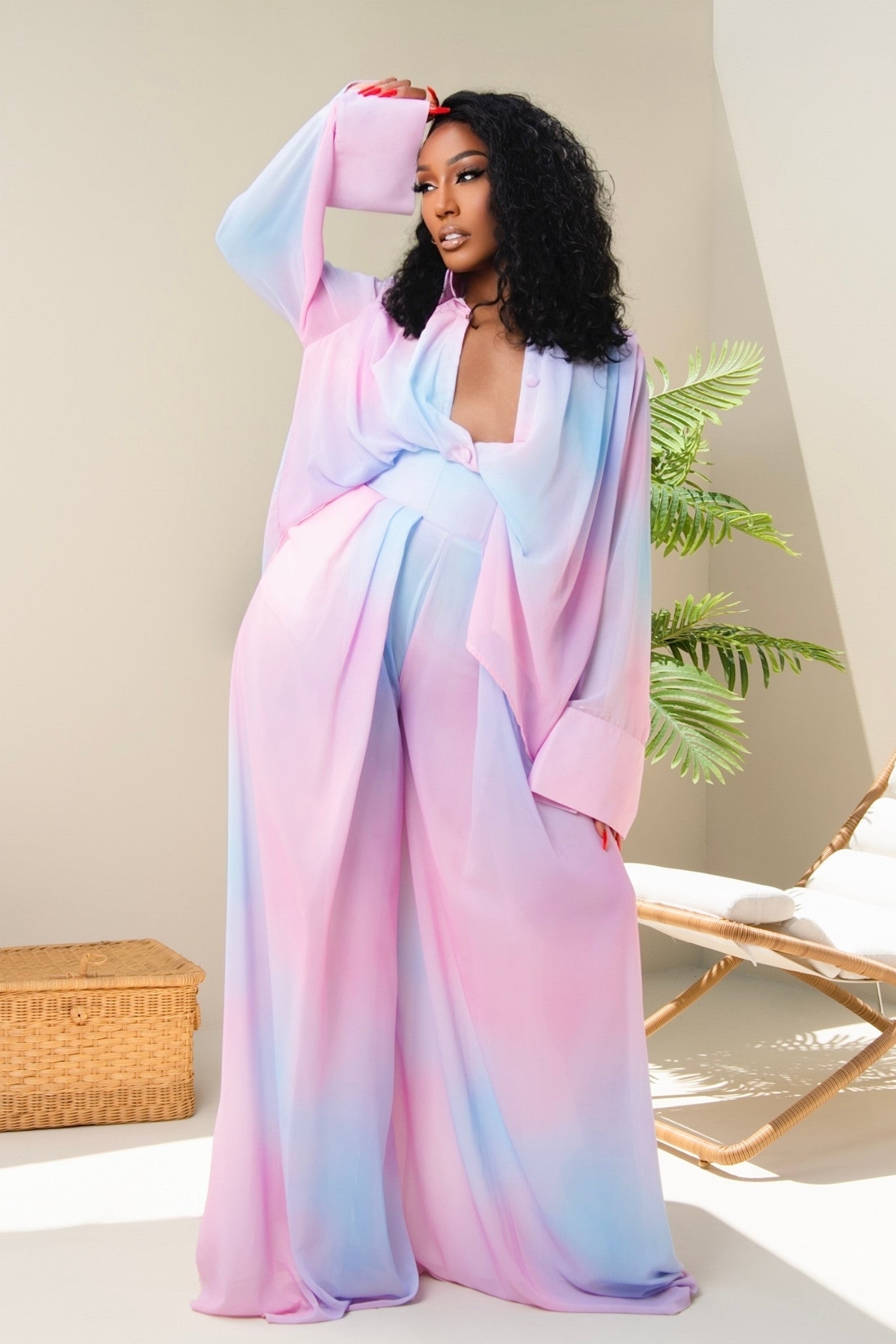 Aria Cotton Candy Print Wide Leg Pants Set Clothing Ellaé Lisqué