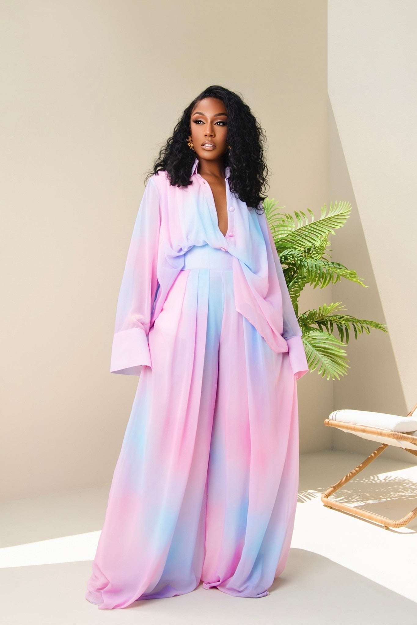 Aria Cotton Candy Print Wide Leg Pants Set Clothing Ellaé Lisqué