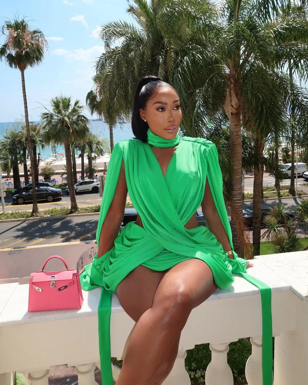 Athena Green Cutout Drape Mini Dress Ellaé Lisqué