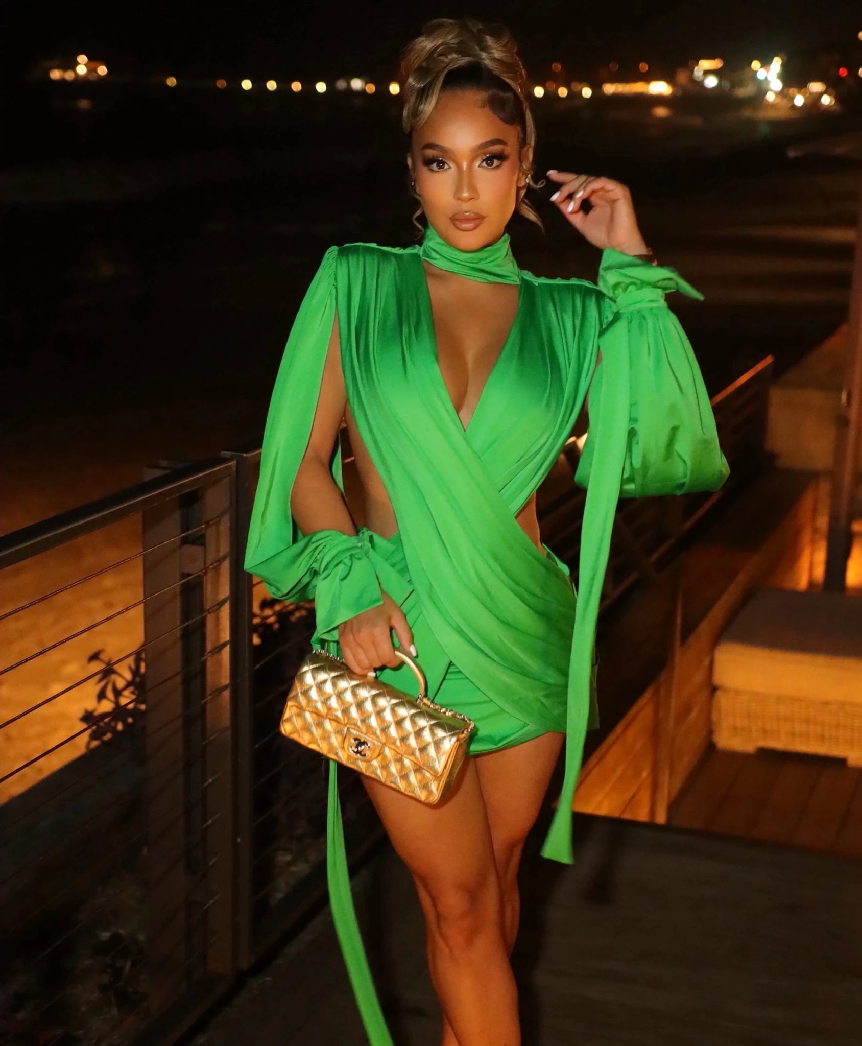 Athena Green Cutout Drape Mini Dress Ellaé Lisqué