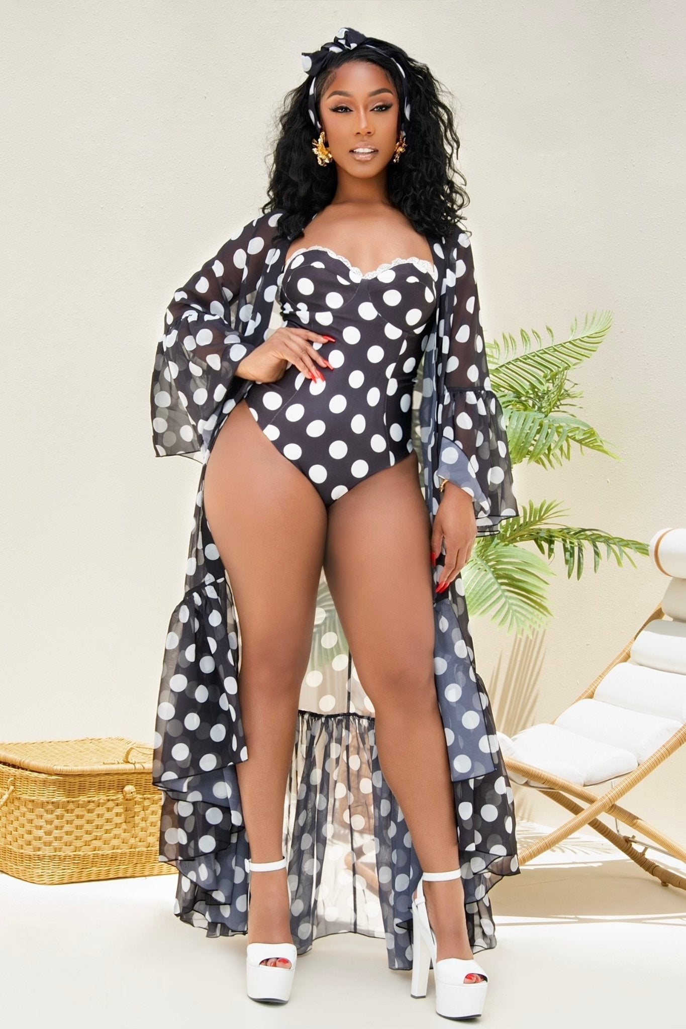 Ayla Black and White Polka Dot Swimsuit and Cover-up Clothing Ellaé Lisqué
