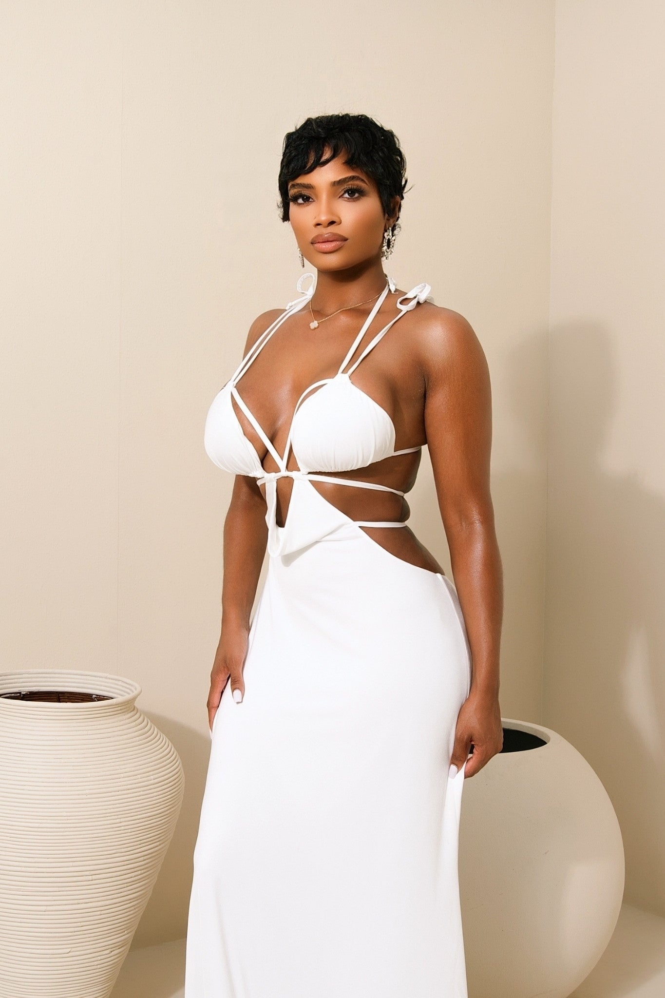 Bela White Cutout Maxi Dress, M Bela White Cutout Maxi Dress, M