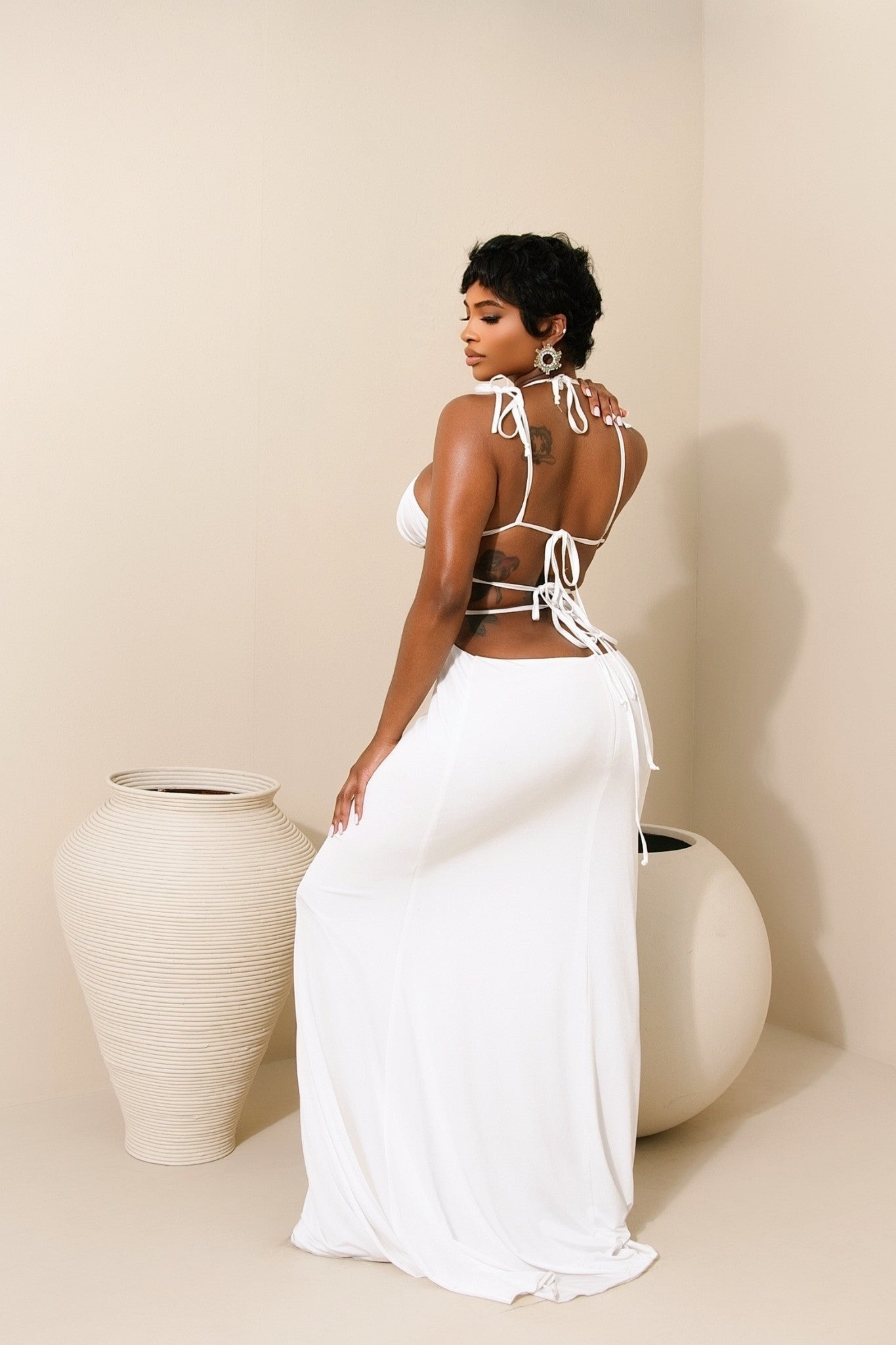 Bela White Cutout Maxi Dress, M Bela White Cutout Maxi Dress, M