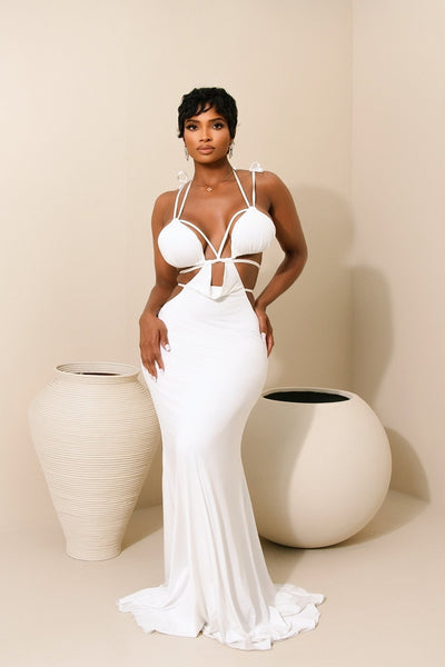 Bela White Cutout Maxi Dress, M Bela White Cutout Maxi Dress, M