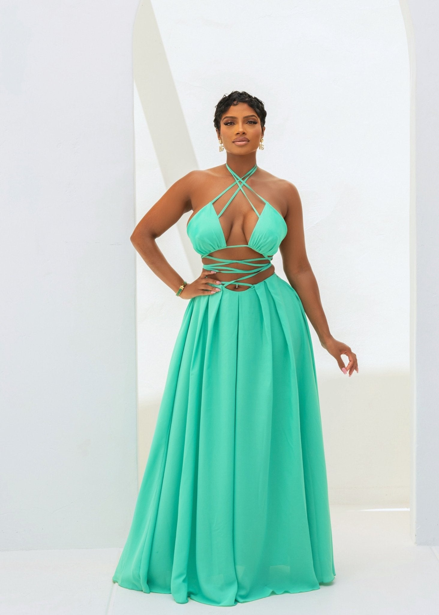 Breeze Turquoise Halter Dress Clothing Ellaé Lisqué
