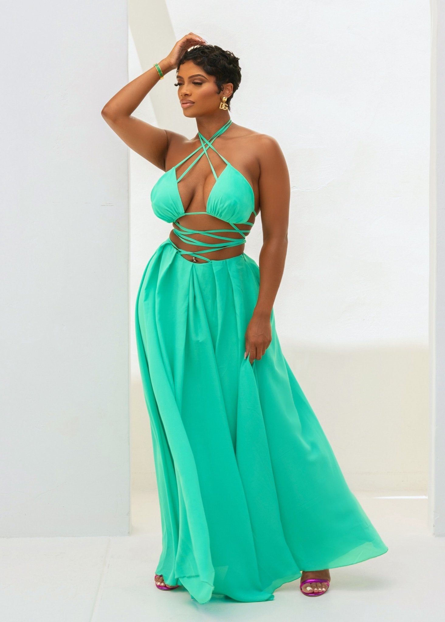 Breeze Halter Dress Turquoise
