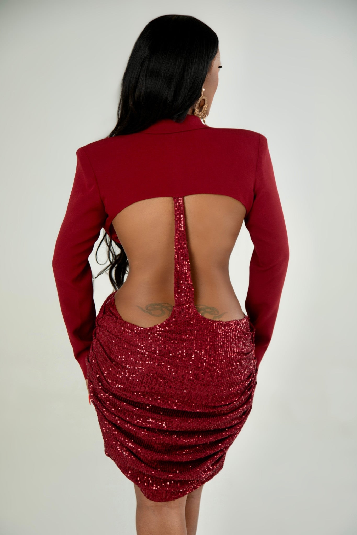 Bianca Burgundy Sequin Backless Dress Clothing Ellaé Lisqué