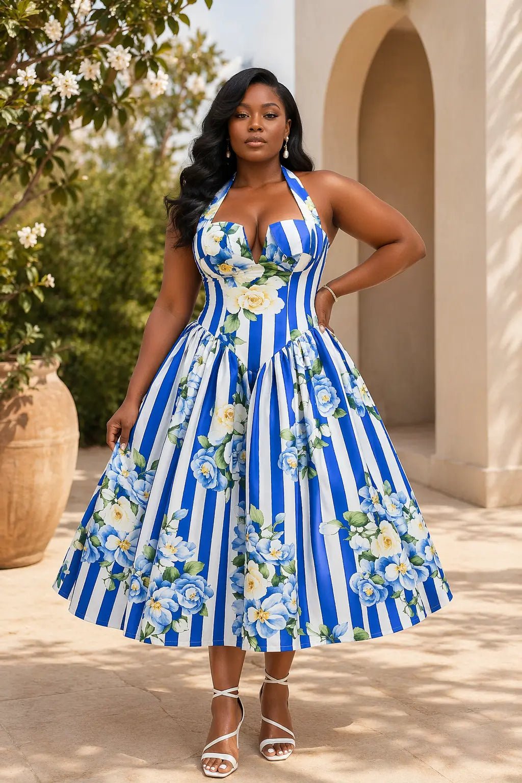Celine Pink Striped Floral Corset Maxi Dress (Copy) Clothing Ellaé Lisqué