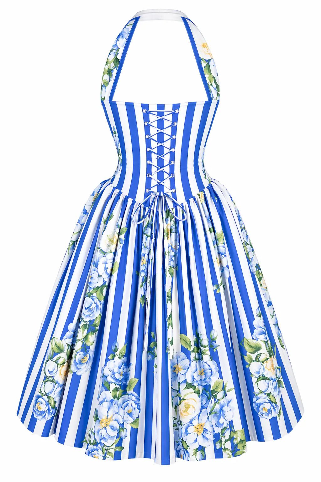 Celine Blue Striped Floral Corset Maxi Dress, M Celine Blue Striped Floral Corset Maxi Dress, M