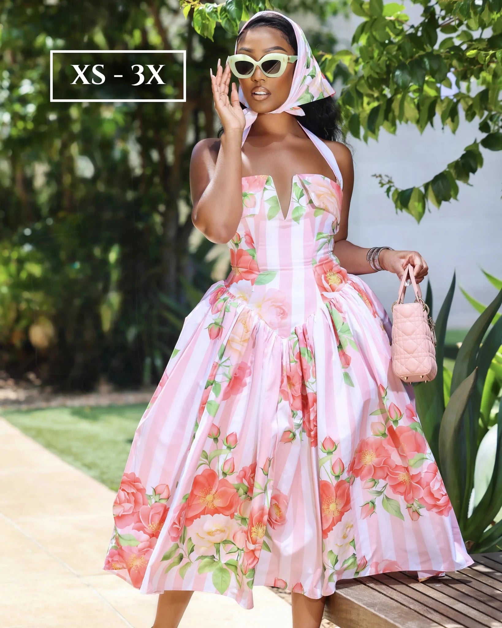 Celine Pink Striped Floral Corset Maxi Dress - Ellaé Lisqué