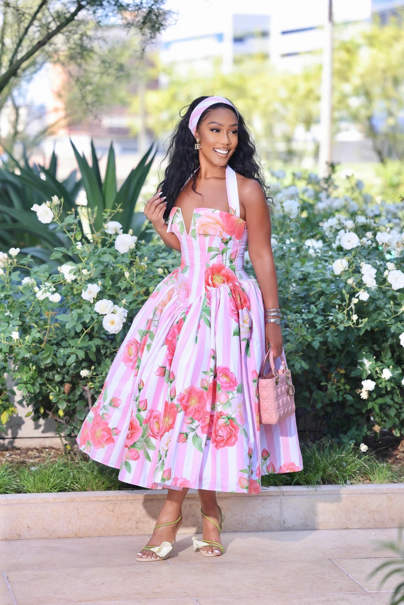 Celine Pink Striped Floral Corset Maxi Dress (Copy) Clothing Ellaé Lisqué