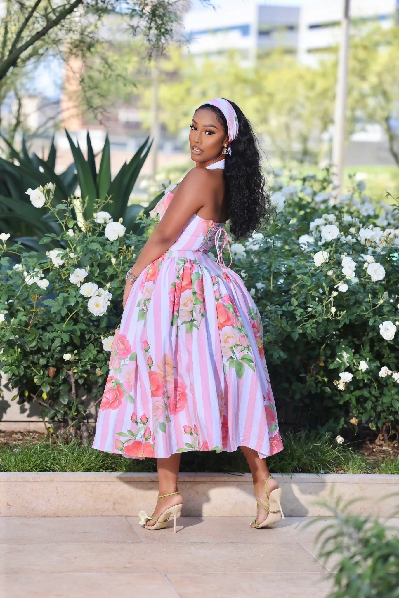 Celine Pink Striped Floral Corset Maxi Dress – Ellaé Lisqué