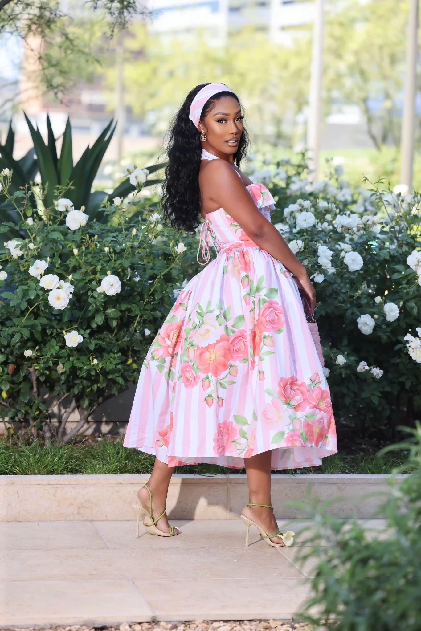 Celine Pink Striped Floral Corset Maxi Dress – Ellaé Lisqué