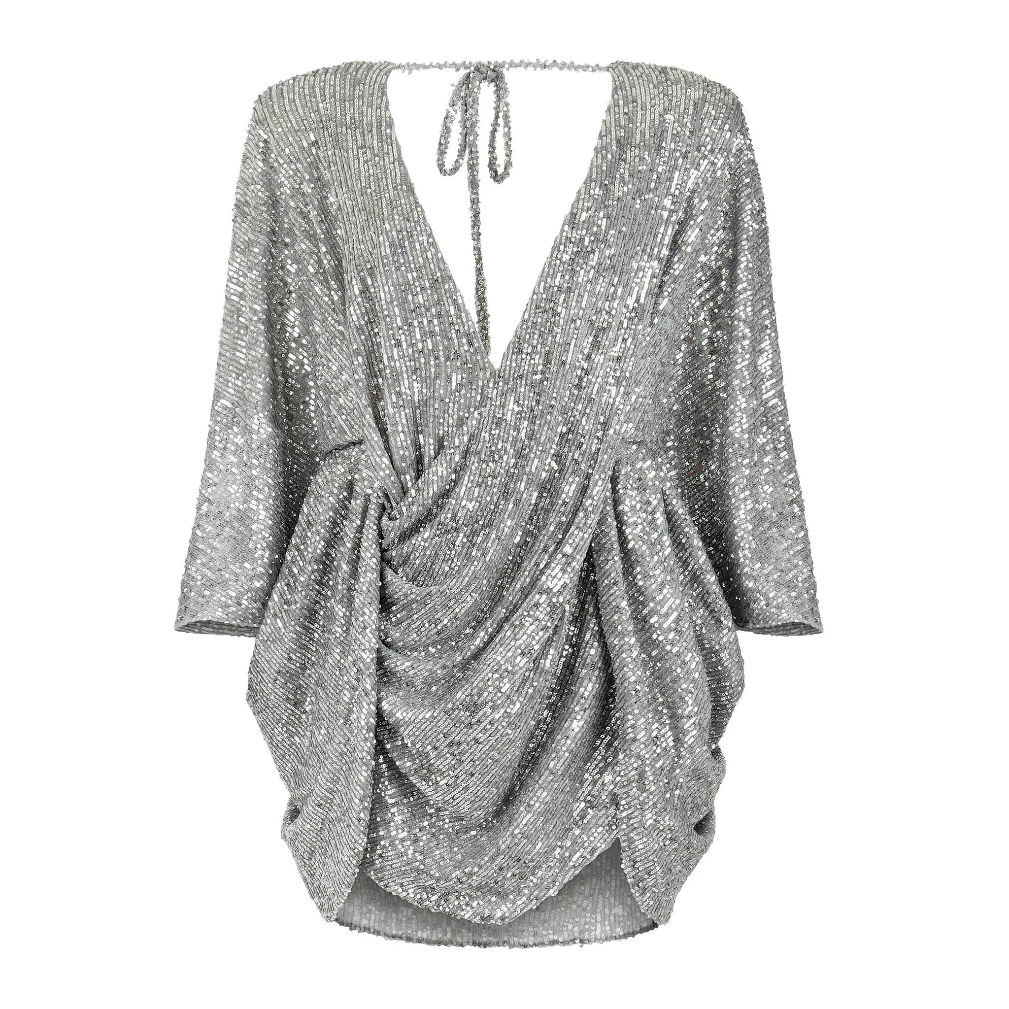 Center of Attention Silver Sequin Dress Clothing Ellaé Lisqué