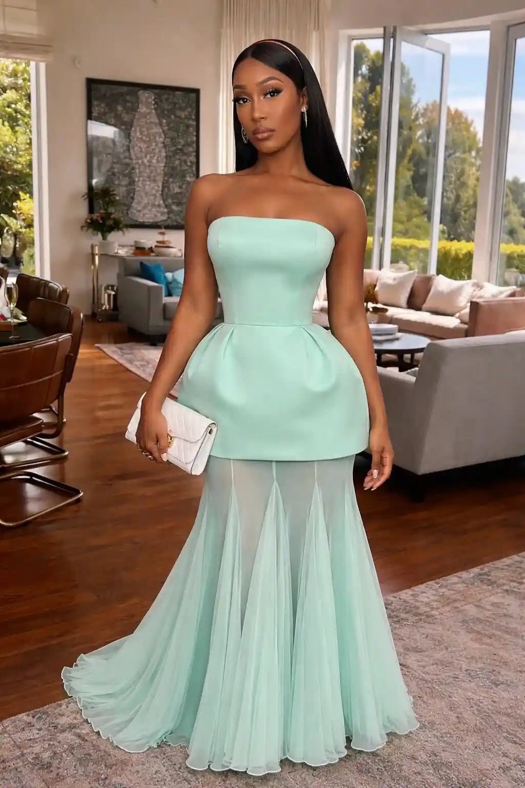 Clara Teal Blue Corset Mesh Maxi Skirt Set - Ellaé Lisqué