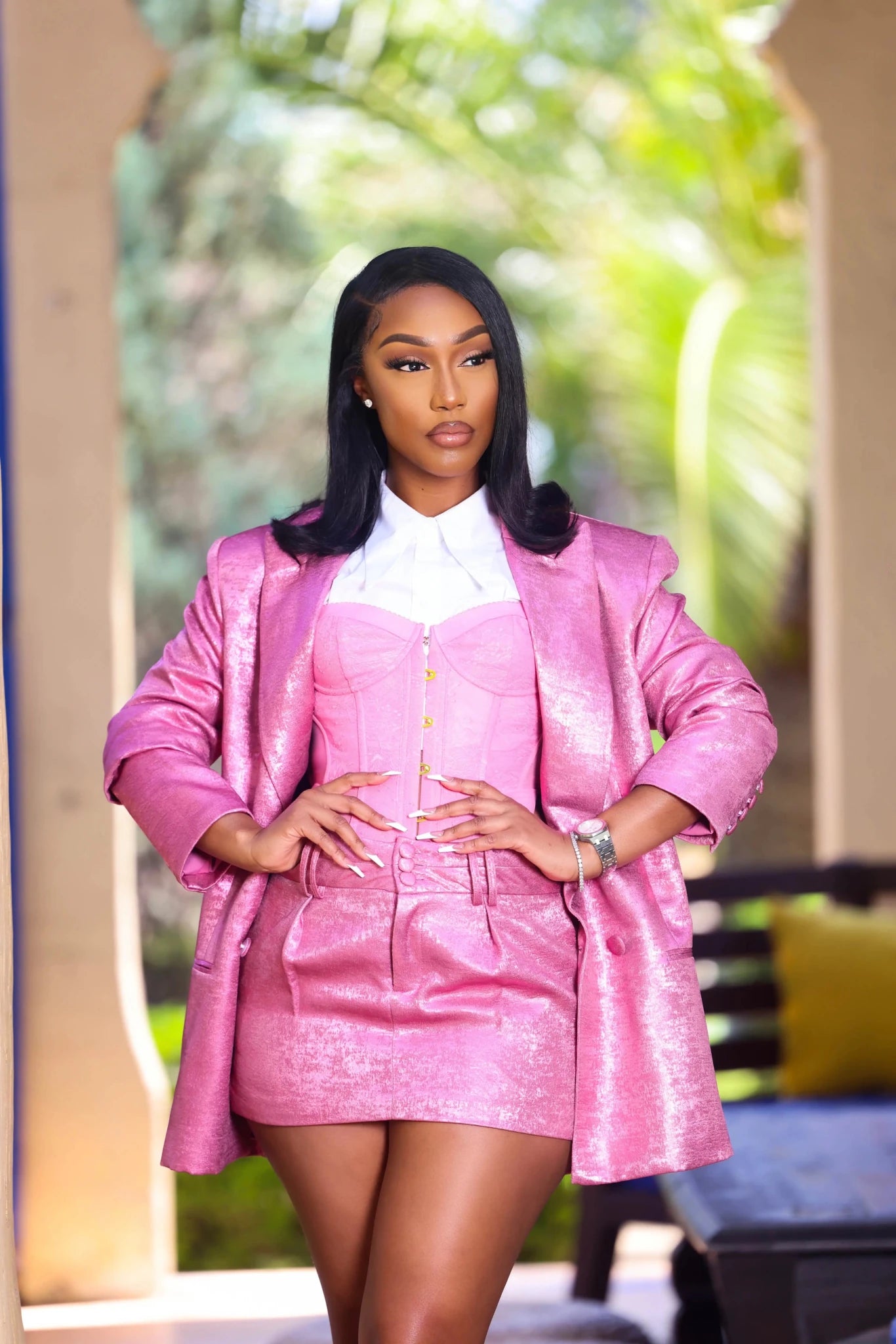 Dahlia Pink Metallic Mini Skirt Ellaé Lisqué