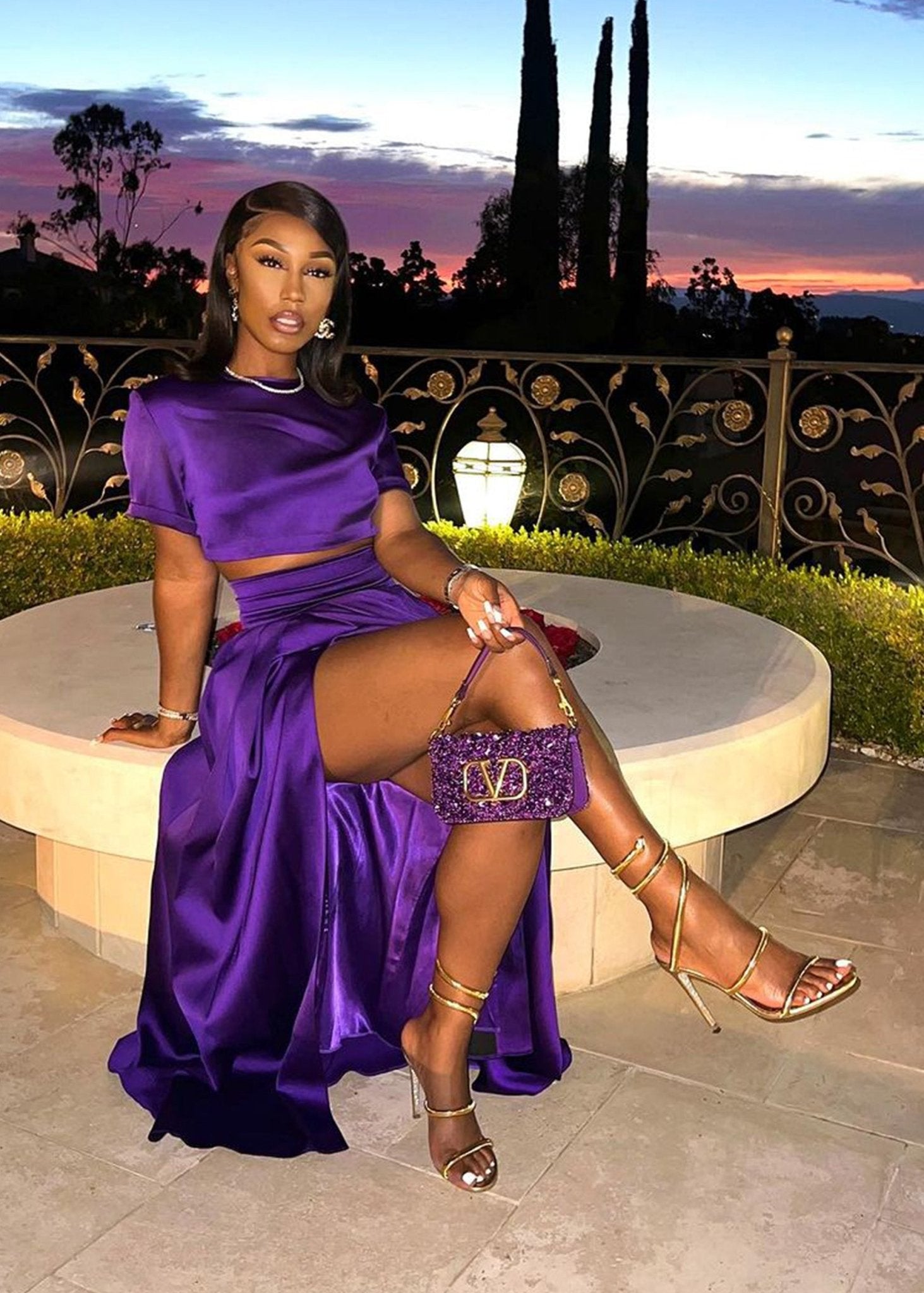 Dinner in St Tropez Purple Skirt Set Clothing EllaeLisque