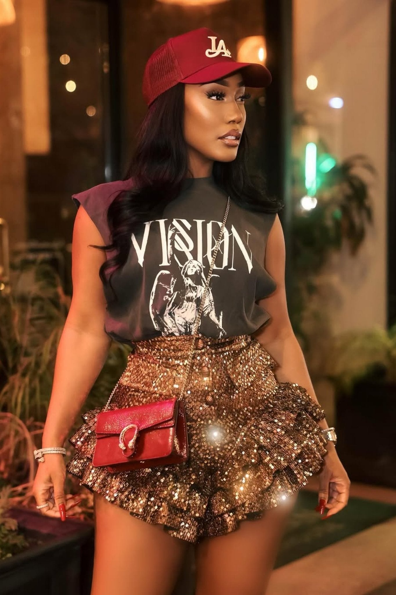 Elara Gold Sequin Ruffle Shorts Clothing Ellaé Lisqué