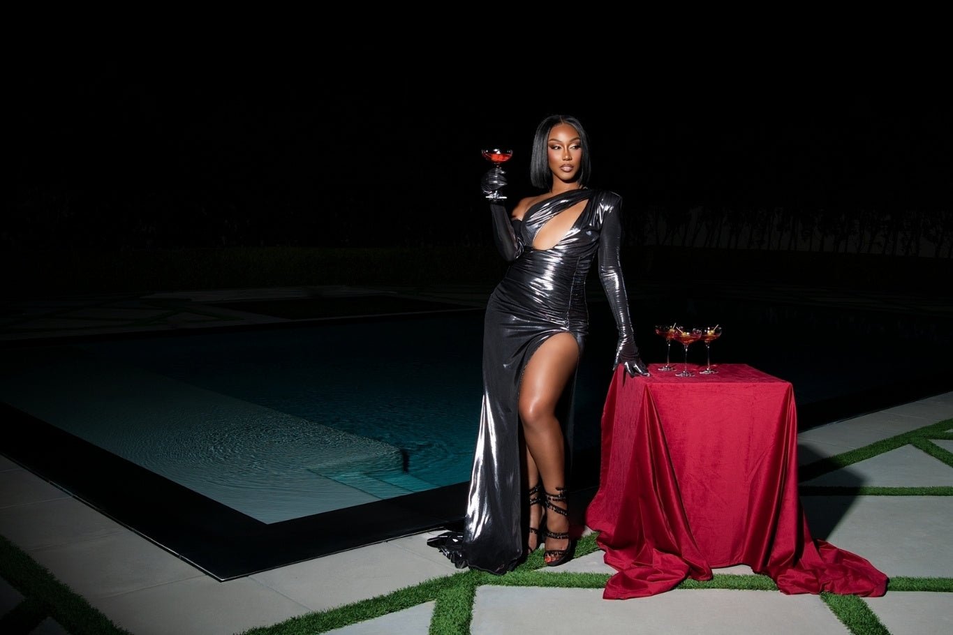 Eliana Silver Gray Metallic Cutout Gown Clothing Ellaé Lisqué