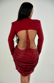 Bianca Burgundy Sequin Backless Dress Clothing Ellaé Lisqué