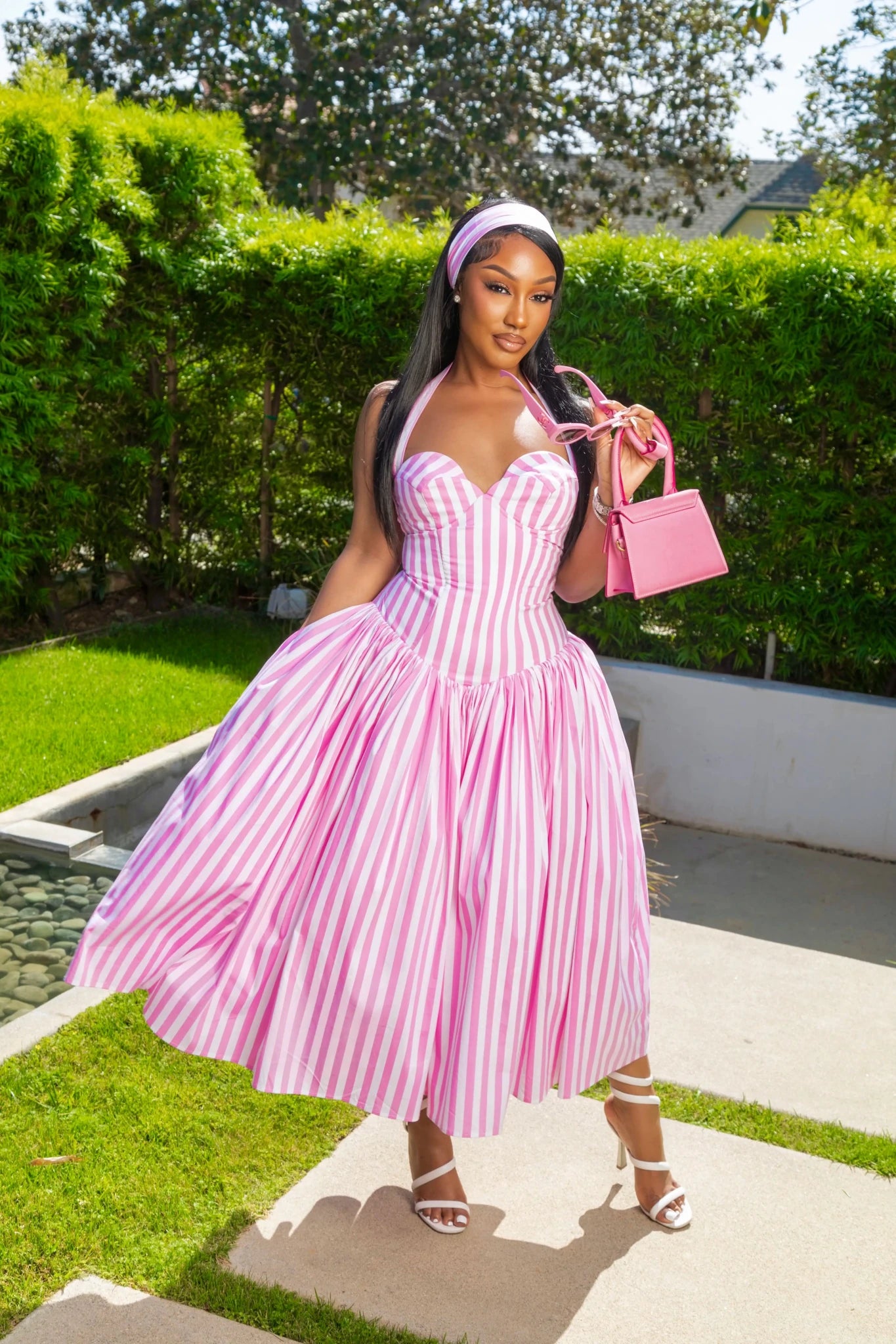 Ivana Pink Striped Puffed Maxi Dress - Ellaé Lisqué