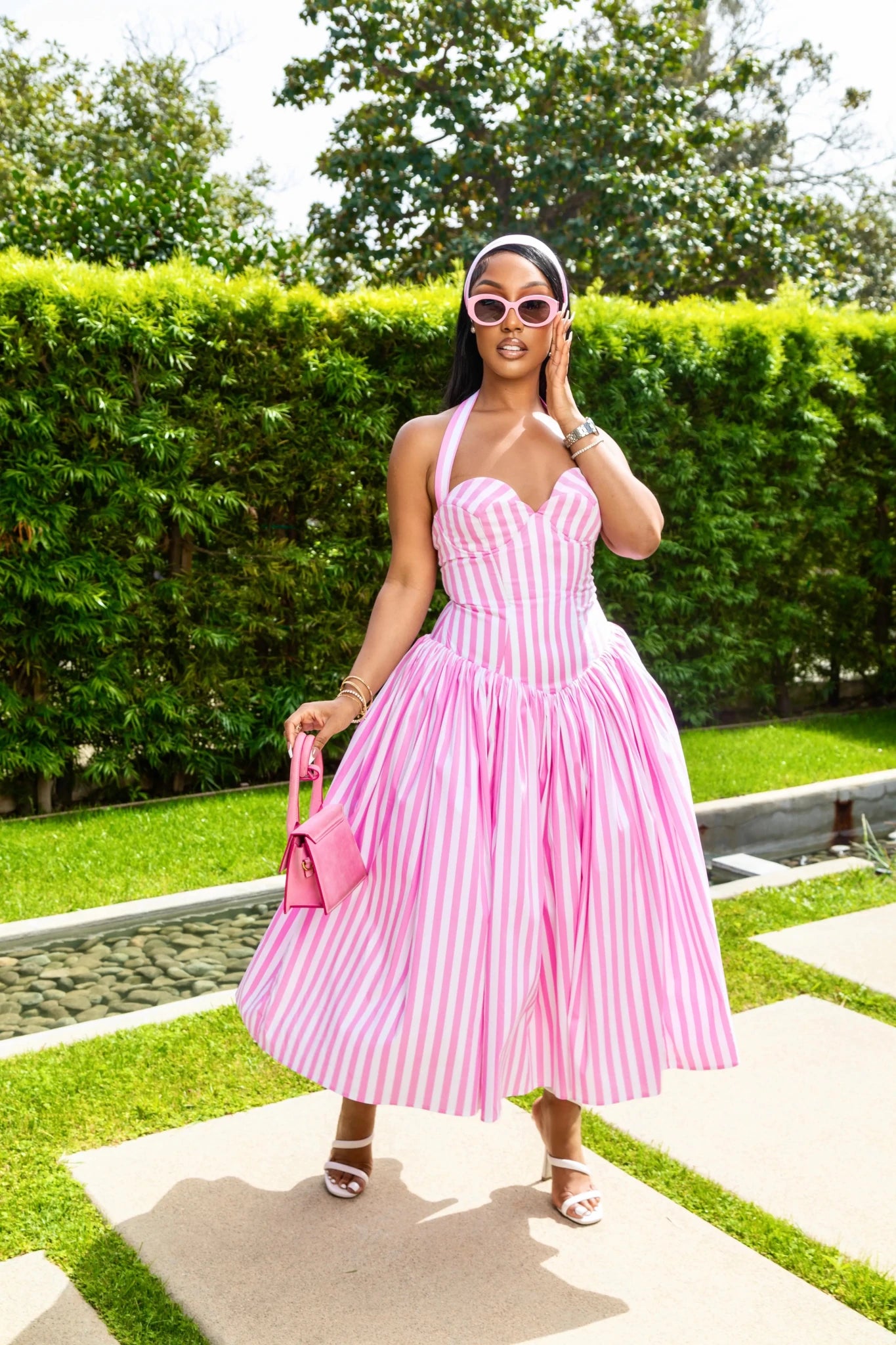 Ivana Pink Striped Puffed Maxi Dress - Ellaé Lisqué