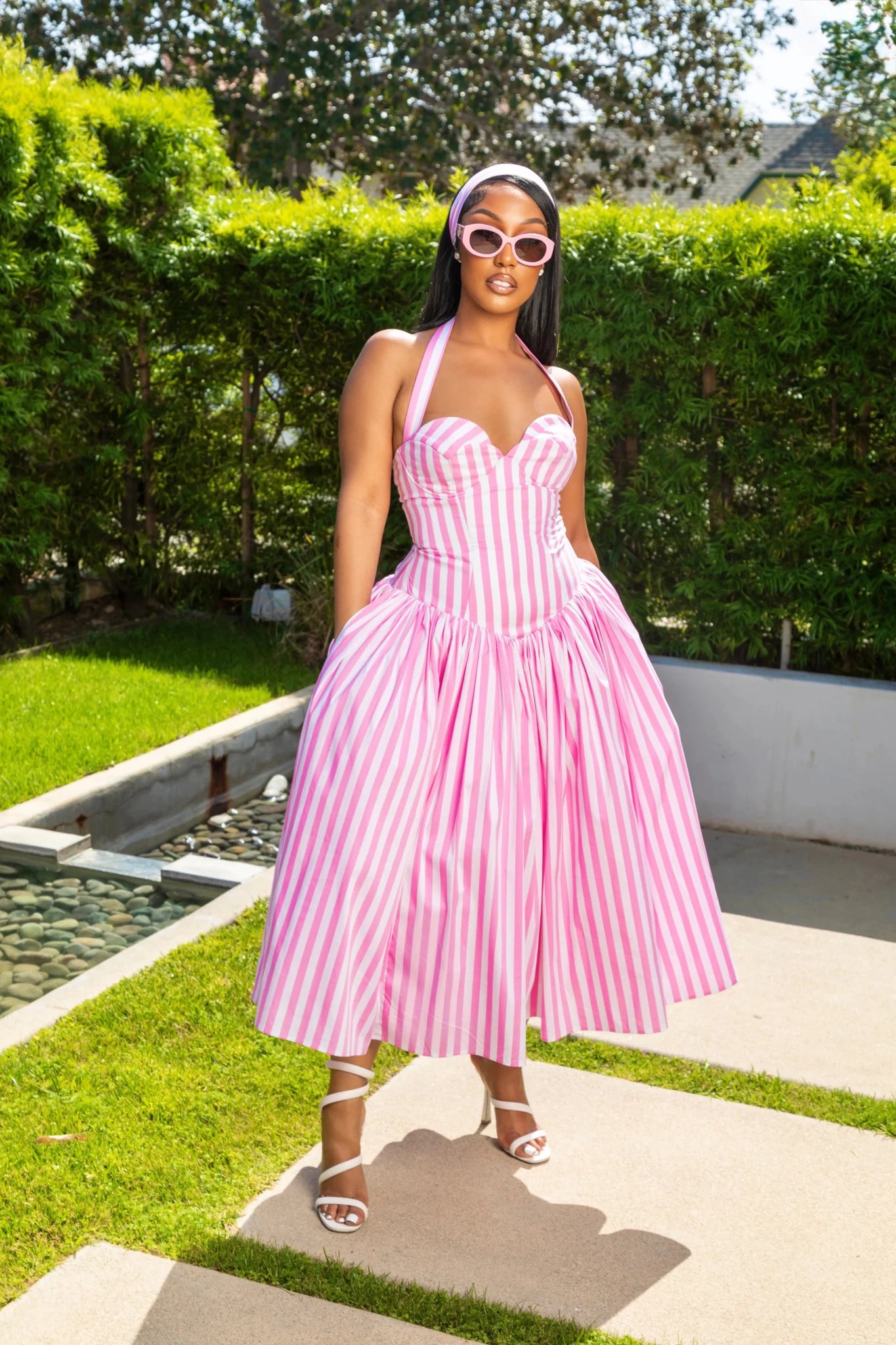 Ivana Pink Striped Puffed Maxi Dress - Ellaé Lisqué