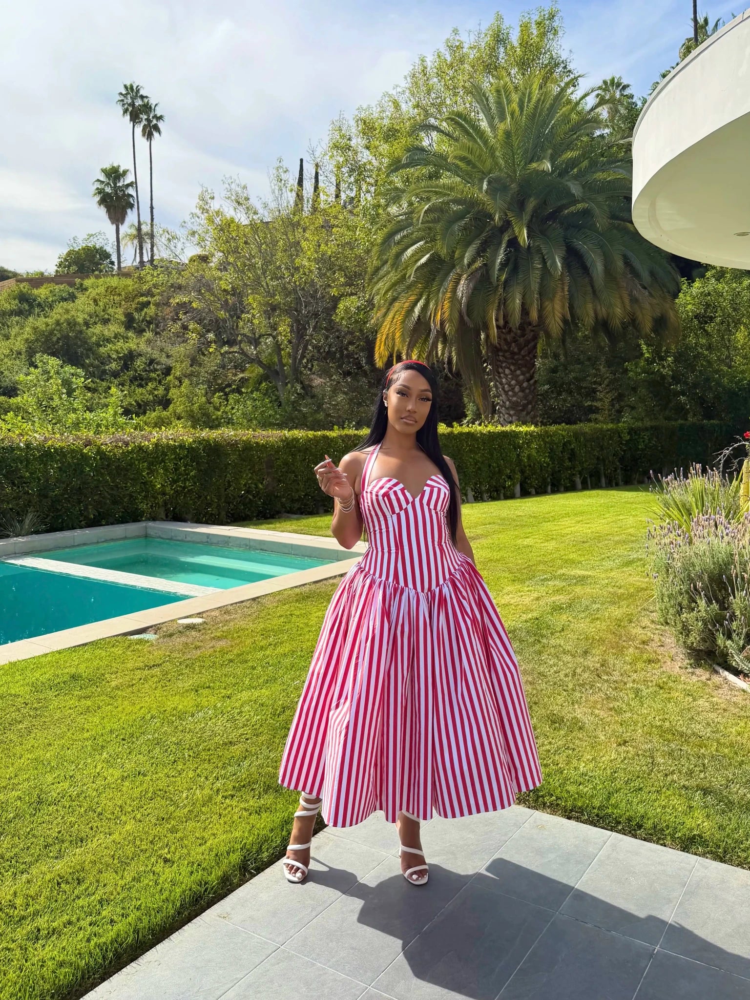 Ivana Red Striped Puffed Maxi Dress - Ellaé Lisqué