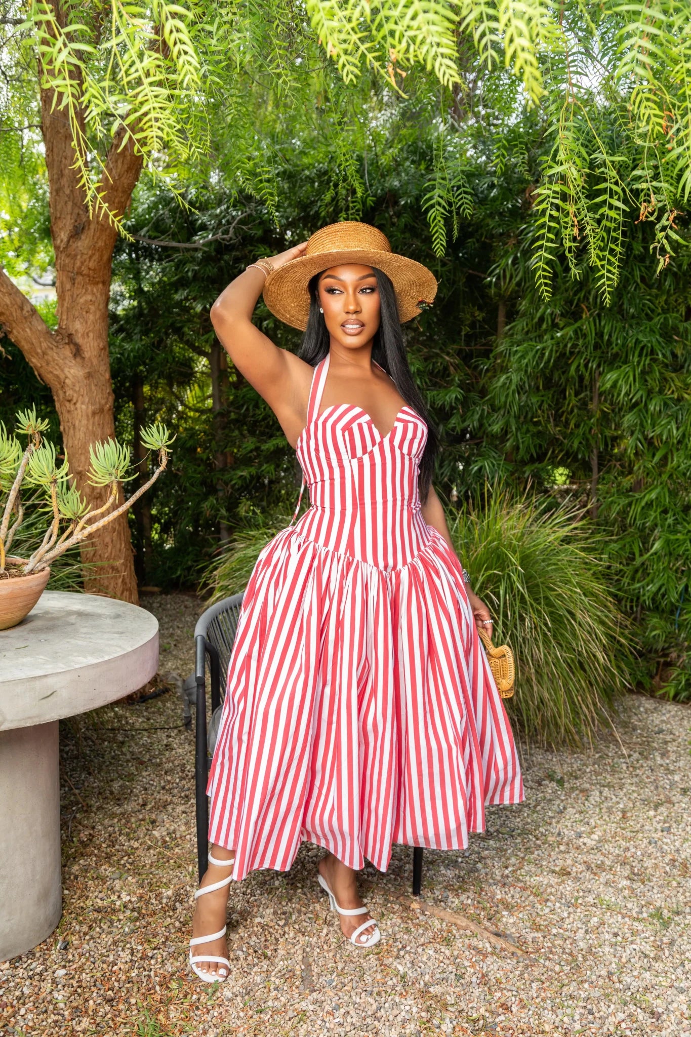 Ivana Red Striped Puffed Maxi Dress - Ellaé Lisqué