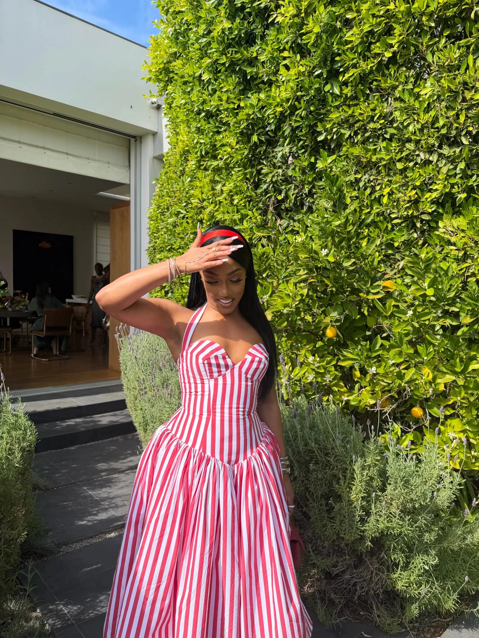 Ivana Red Striped Puffed Maxi Dress - Ellaé Lisqué