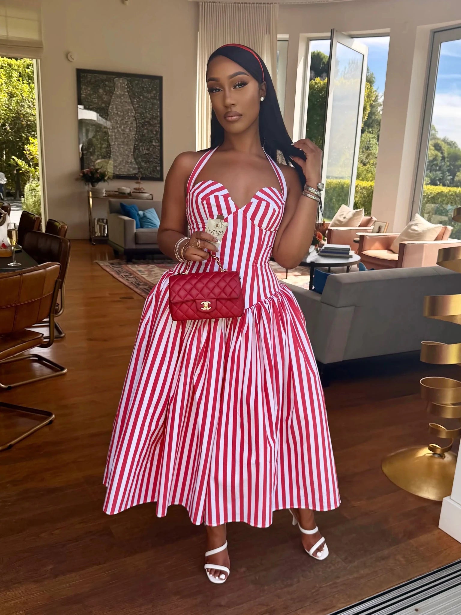 Red Striped Puffed Maxi Dress Ivana | XS-3XL | Perfect for Vacations & Summer Nights | Ella Lisqu Red Striped Puffed Maxi Dress Ivana | XS-3XL | Perfect for Vacations & Summer Nights | Ella Lisqu