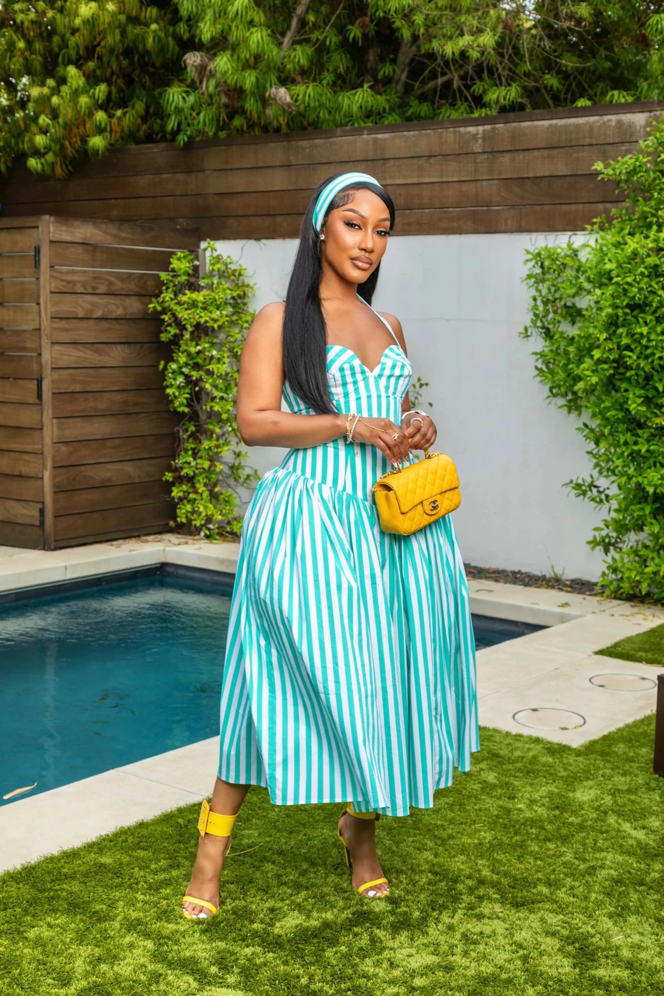 Ivana Teal Blue Striped Puffed Maxi Dress - Ellaé Lisqué