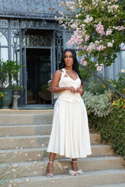 Executive Elegance Ivory Satin Skirt Set Clothing Ellaé Lisqué