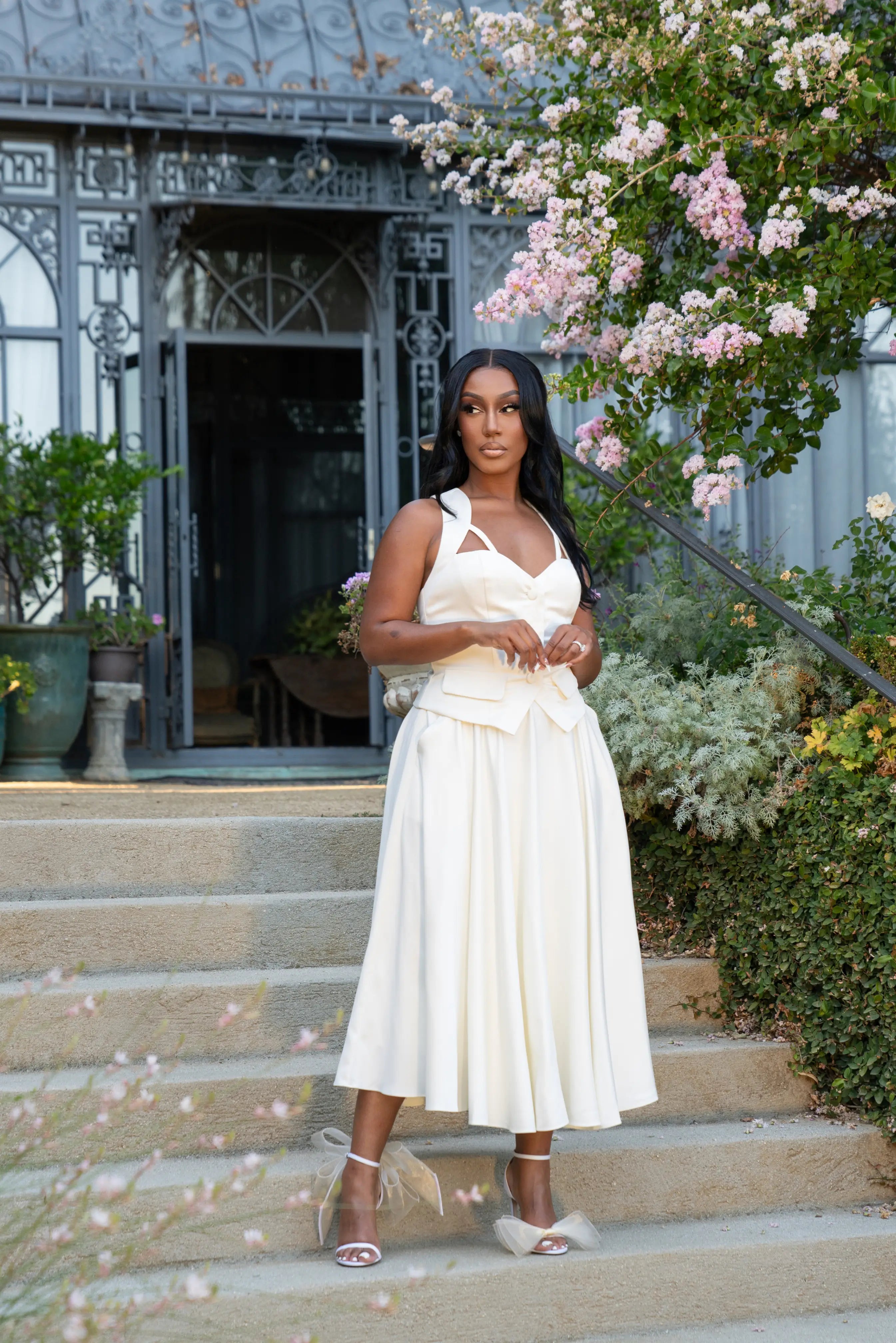 Executive Elegance Ivory Satin Skirt Set Clothing Ellaé Lisqué