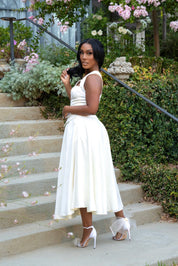 Executive Elegance Ivory Satin Skirt Set Clothing Ellaé Lisqué