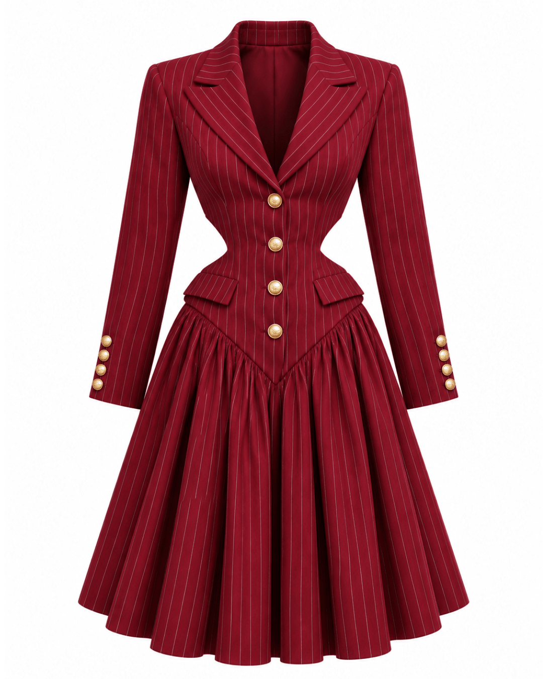 Jessie Burgundy Cutout Pinstripe Blazer Puff Dress - Ellaé Lisqué