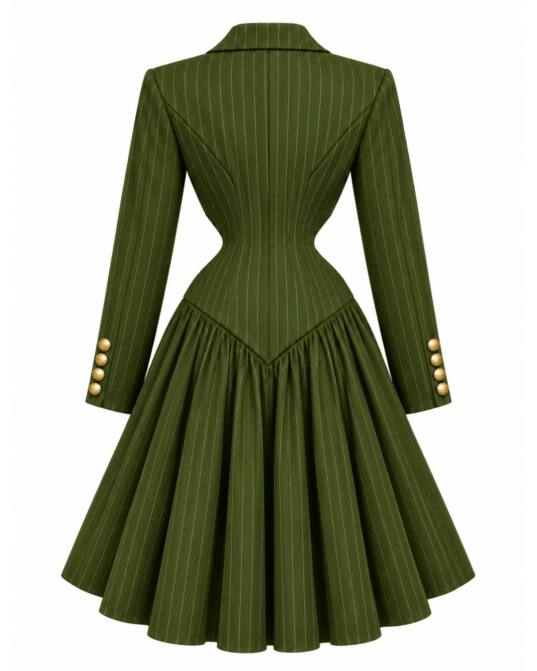 Jessie Olive Green Cutout Pinstripe Blazer Puff Dress - Ellaé Lisqué