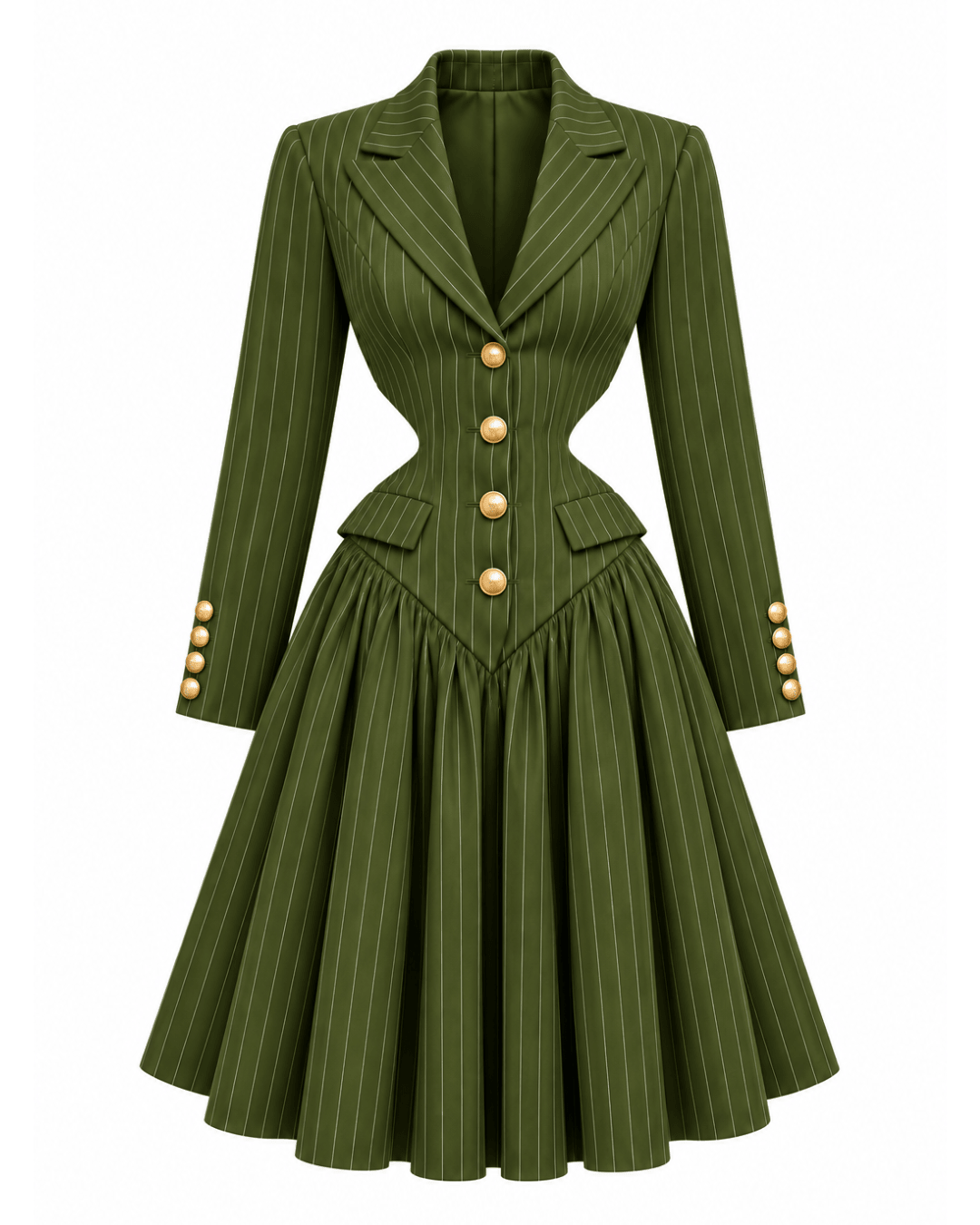 Jessie Olive Green Cutout Pinstripe Blazer Puff Dress - Ellaé Lisqué