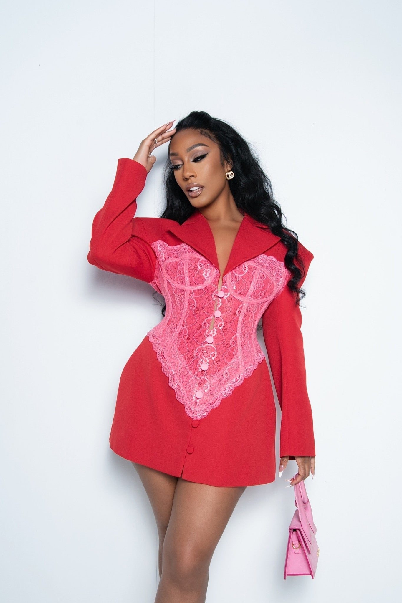 Jordyn Red Lace Corset Blazer Dress