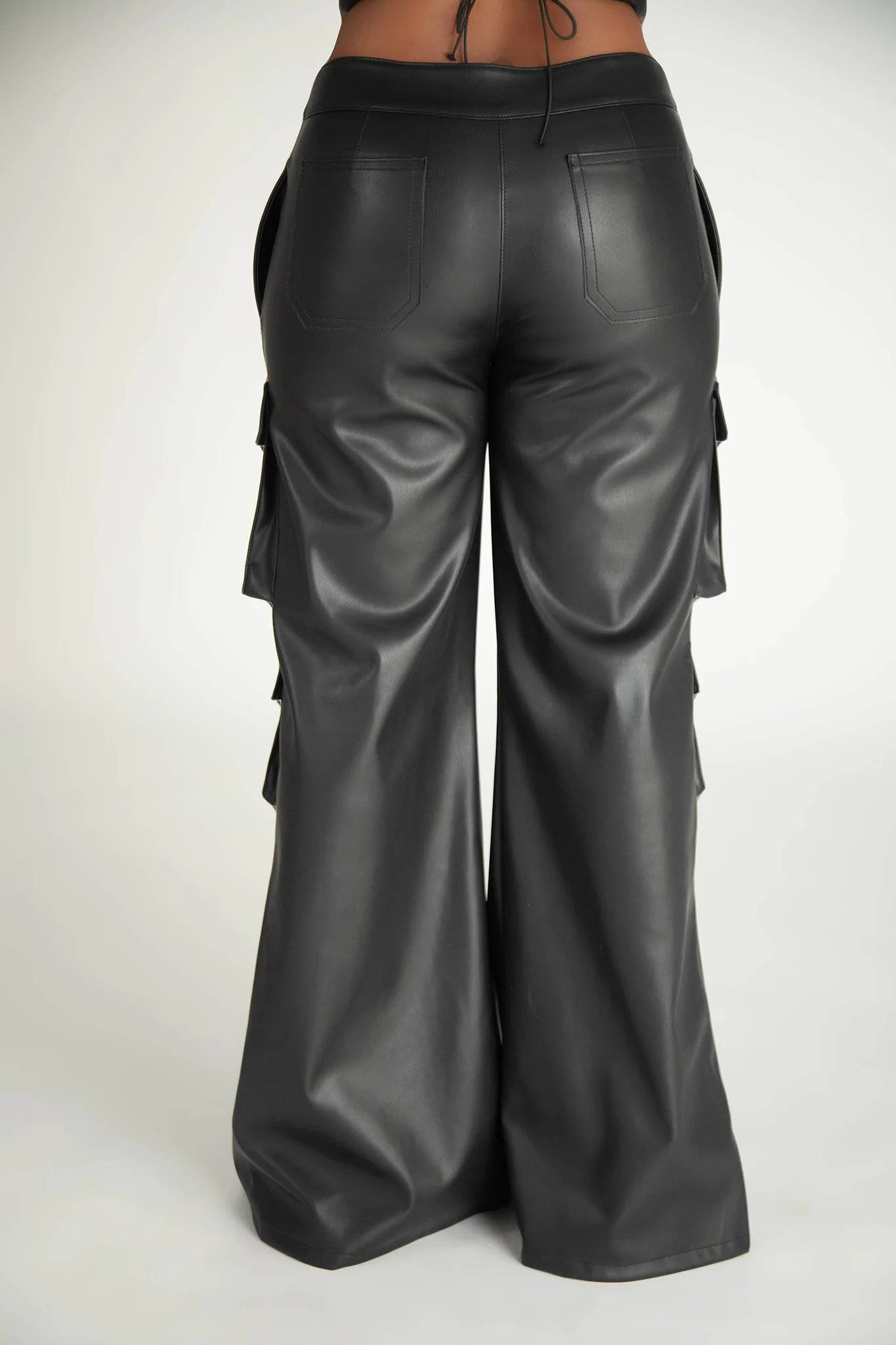 Juliana Black Faux Leather Cargo Pants Clothing Ellaé Lisqué