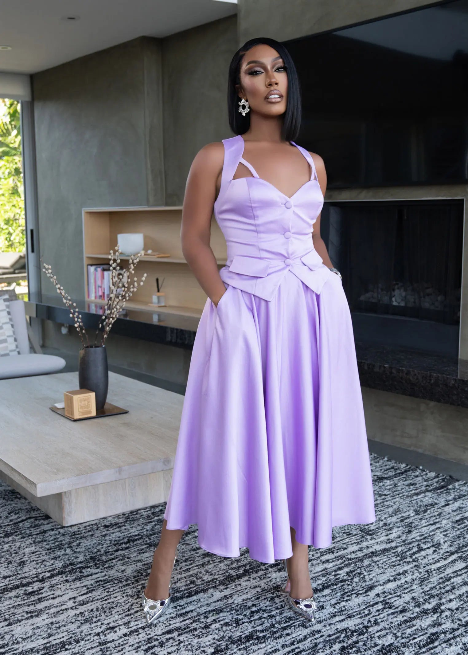 Executive Elegance Lavender Satin Skirt Set Clothing Ellaé Lisqué
