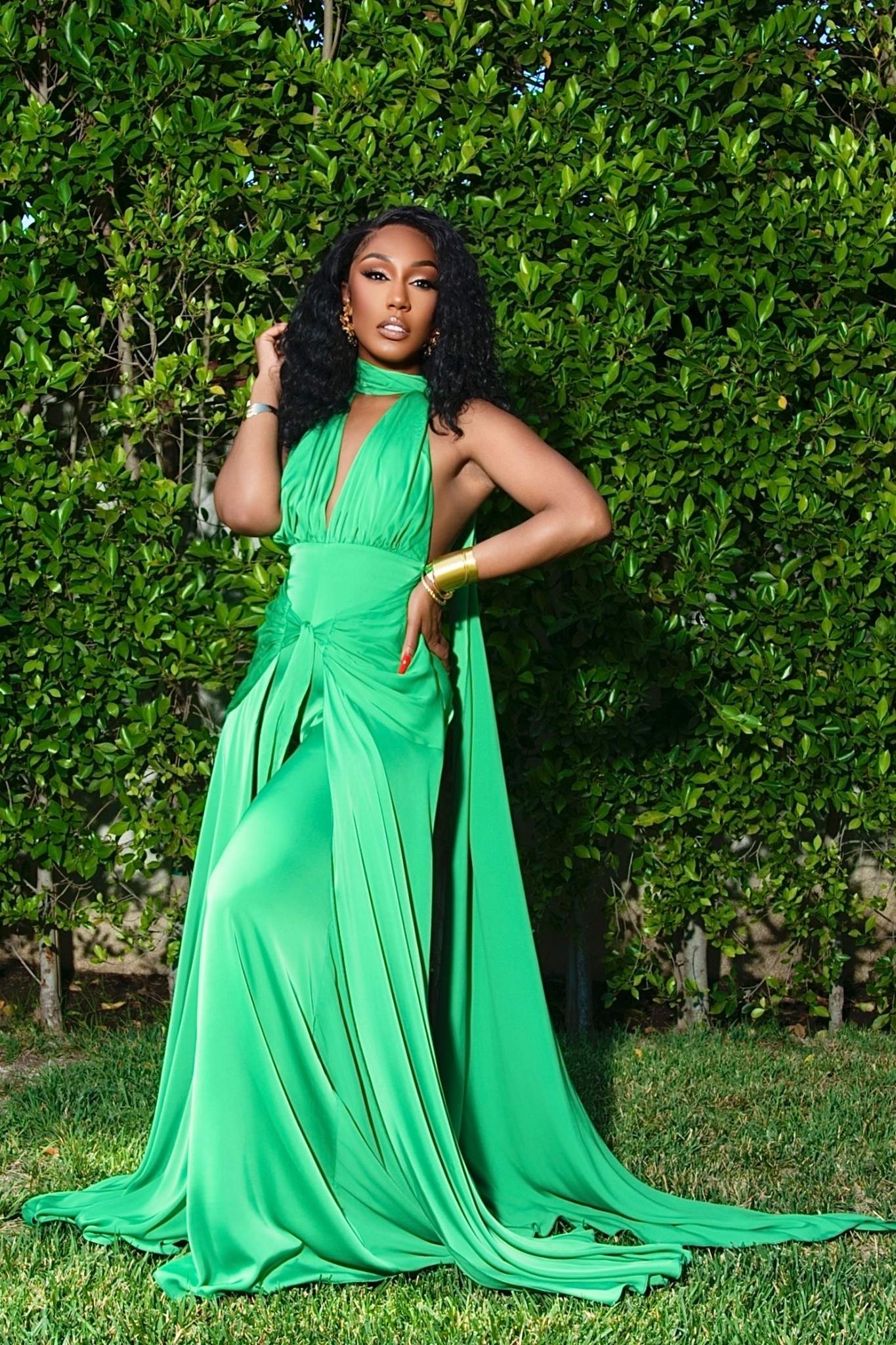 Liana Green Satin Backless Jumpsuit, S Liana Green Satin Backless Jumpsuit, S