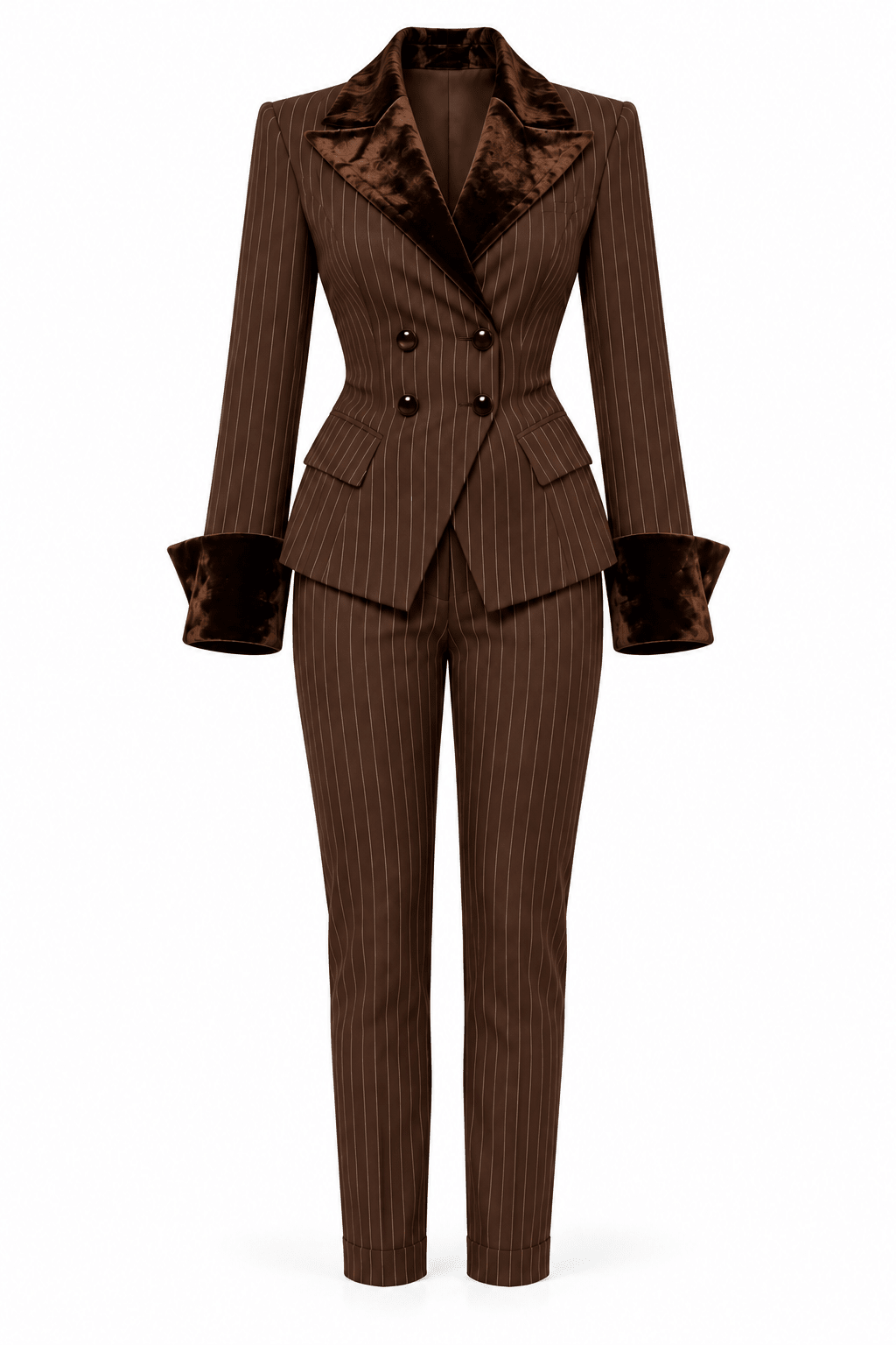 Lira Choco Brown Pinstripe Pants Suit Set - Ellaé Lisqué
